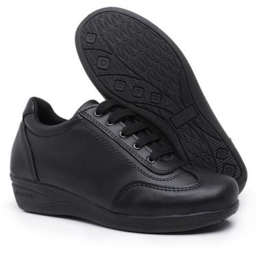 Imagem de Sapatênis Anabela Feminino Ortopédico Casual P/Dores - Skalvin, Preto,