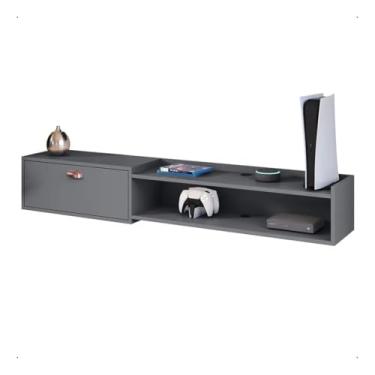 Imagem de Aparador Suspenso Organizador Com Porta Rack Penteadeira Multiuso Para Parede Sala Quarto Cozinha Salão (Cinza 180 cm)