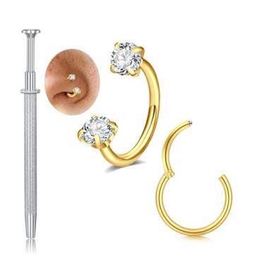 Imagem de MODRSA Anel de nariz em ferradura dourada de 20 g, argola de nariz para sapato de cavalo para mulheres, aço cirúrgico, clique, articulada, cartilagem, tragus, brincos, argolas, hélice, piercing de