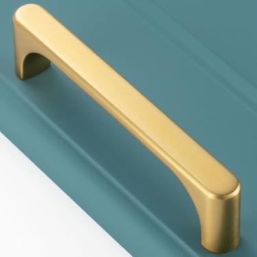 Imagem de BEROSSA Pacote com 10 puxadores de gaveta de ouro escovado de 9,5 cm, ferragens douradas para armários de cozinha, 3126 gavetas, cômoda, quarto, banheiro, penteadeira, armário