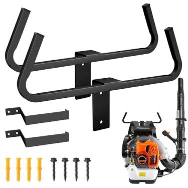 Imagem de Dabolang Suporte de parede resistente para soprador de mochila com suporte de mangueira, aço preto, armazenamento de equipamentos comerciais para cuidados com o gramado, ferramentas de jardim (suporte