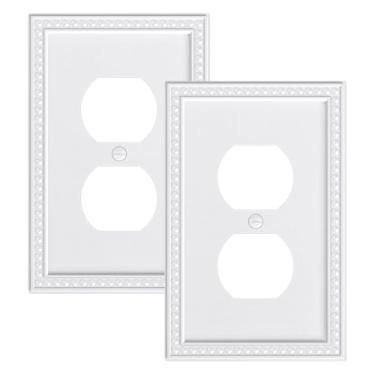 Imagem de TREEWELL Pacote com 2 placas de cobertura de tomada frente e verso pérolas, placas decorativas de policarbonato inquebrável e tampas de tomada, placas de parede brancas puras para tomadas elétricas, 1