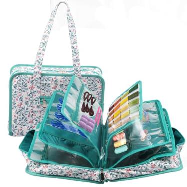 Imagem de ZJRDYYK Bolsa de transporte para máquina de costura, bolsa de armazenamento de suprimentos de costura e artesanato para tricô, crochê, arte, acessórios de costura, 33 cm x 11 cm x 25 cm