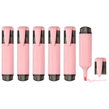 Imagem de PATIKIL Caneta marca-texto, pacote com 6 canetas marcadoras à base de água com ponta larga fofas em pastel, materiais de estudo para escritório, casa, uso diário, rosa