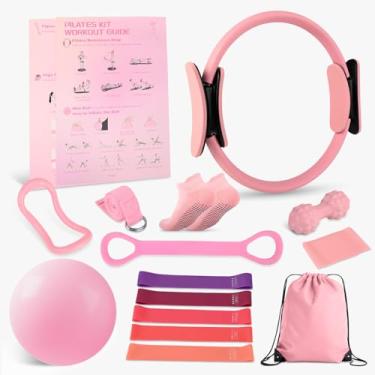Imagem de NITMTYOU Kit essencial de pilates em casa para mulheres - Conjunto completo com bola de ioga de 23 cm, faixa de resistência Figura 8, faixas de Pilates, acessórios e anel de Pilates - Perfeito para