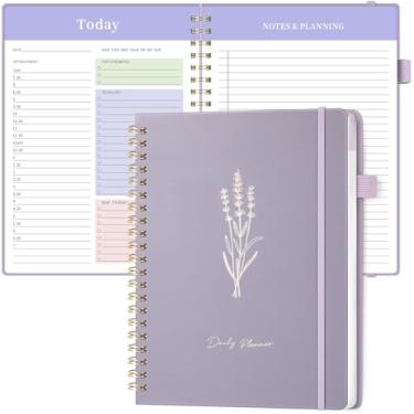 Imagem de Oucaru Agenda diária sem data, caderno espiral tamanho A4 de 21,5 x 28 cm, com programação horária, lista de tarefas, prioridades e notas para produtividade – Organize facilmente suas tarefas