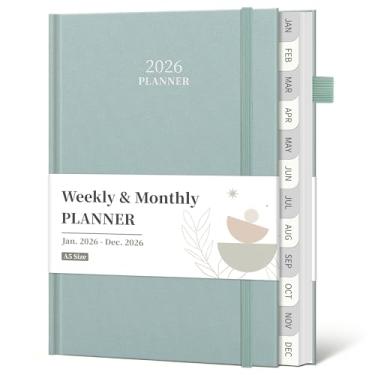 Imagem de Agenda 2026, agenda semanal e mensal de janeiro de 2026 a dezembro de 2026, agenda acadêmica de linho de 15 x 21,6 cm com abas, porta-canetas, bolso interno para escritório, escola, azul