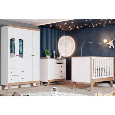 Imagem de Quarto De Bebê Completo Confete 3 Peças (1 Guarda Roupa + 1 Berço + 1 Cômoda) Qi57 Branco-jequitiba - Henn