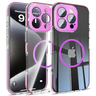 Imagem de Misscase Capa magnética para iPhone 16 Pro Max, [proteção militar contra quedas], capa de plástico rígido transparente, protetor de lente de câmera, compatível com MagSafe, capas de proteção total