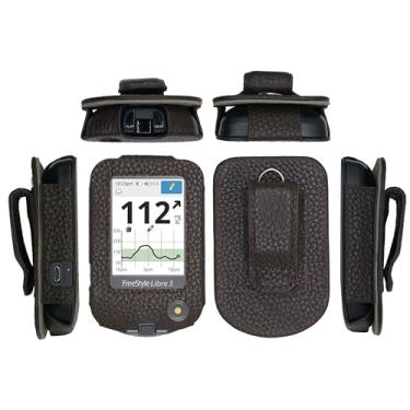 Imagem de Capa de couro genuíno com protetor de tela (inclui cordão) para Freestyle Libre 3, Freestyle Libre 2 (DBrown)