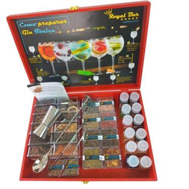 Imagem de Kit Gin Tônica Especiarias para Gin e Drinks, Xarope, Colher, Dosador,