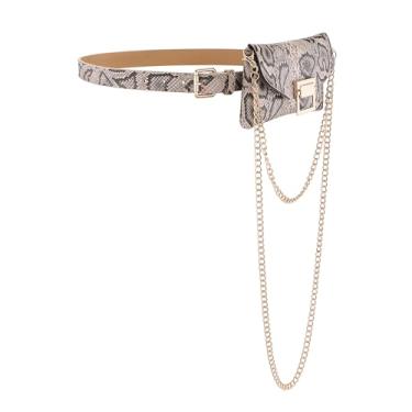 Imagem de Pochete feminina de couro PU bolsa de cinto para mulheres pochete mini bolsa de cinto bolsa transversal bolsa de cintura Y2K bolsa de corrente destacável, Pele de cobra, Small