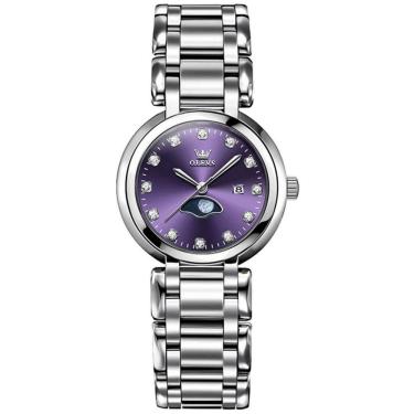 Imagem de Relógio Feminino De Quartzo Minimalista Com Strass Em Aço Inoxidavel A Prova D´agua Roxo