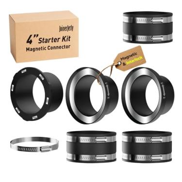 Imagem de Joinerjetly Kit inicial magnético de 10 cm com interloque para coletores de poeira, mangueira de poeira de conexão rápida à porta de máquinas, coletor de poeira/acessórios de vácuo, pacote com 2