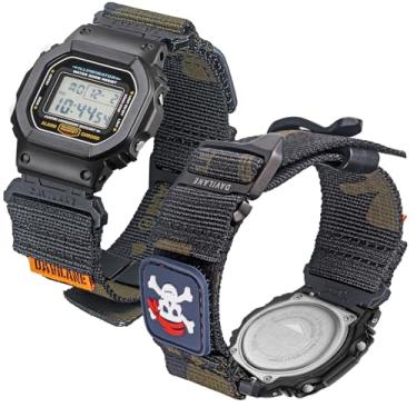 Imagem de DAVILANE Pulseira de relógio militar de nylon de 16 mm para série G-Shock GD/DW/GW/GA (GD-350, DW-5600, GW-6900, GA-100/200/2100) - Pulseira de relógio de liberação rápida com patches intercambiáveis