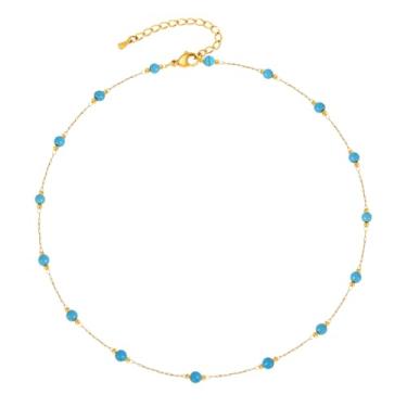 Imagem de Colar turquesa olho turco dourado - colares de contas turquesa banhada a ouro 14K, joia ocidental de proteção dourada não manchada, moda boho, olho turco, gargantilha para mulheres, namorada, irmã