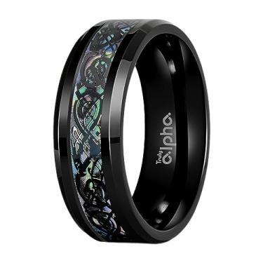 Imagem de Truly Alpha Anéis masculinos – Anéis masculinos de titânio dragão celta | Anéis masculinos de 8 mm com bordas chanfradas | Anéis masculinos embutidos em fibra de carbono polido | Aliança de casamento masculina de titânio | Anel de titânio preto para homens, 13, Metal não precioso, Sem pedra preciosa