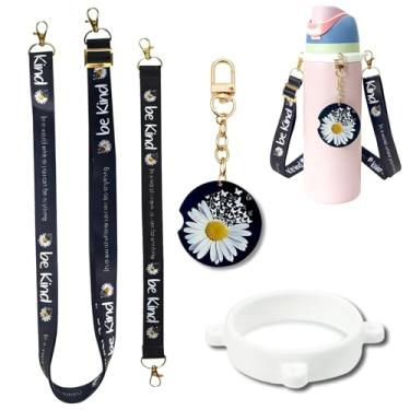 Imagem de Z-synka Conjunto de alça de ombro e alça de alça e pingente para decoração de garrafa de água Owala acessórios de pingente de copo (margarida)