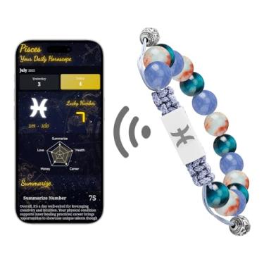 Imagem de Omniorna Pulseira NFC do zodíaco de Áries com horóscopo diário em tempo real - joia personalizada do mês de nascimento da astrologia, design de nó ajustável para todos os 12 signos do zodíaco