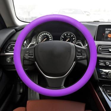 Imagem de HQRNYP Capa de volante de carro, protetor de volante de silicone antiderrapante de 33 a 36 cm, acessórios para carro, textura de couro macio, capa protetora para a maioria dos carros (roxa)