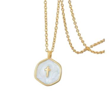 Imagem de DIOWUS Colar de cruz grossa de ouro para mulheres, não mancha, grosso, dourado, martelado, arrojado, pingente vintage, clipe de papel, colares, joias para presente, Adjustable, Aço inoxidável, Sem