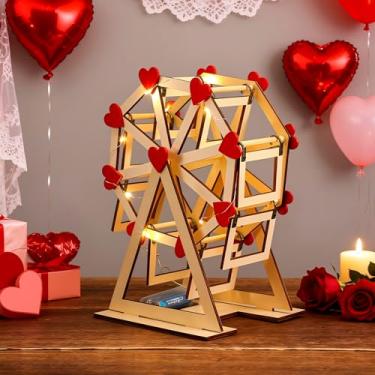 Imagem de AceOrbit Porta-retrato de roda-gigante de coração para Dia dos Namorados, presente romântico, madeira, giratório, roda-gigante, com luz de LED, 7 fotos, moldura de aniversário para mulheres