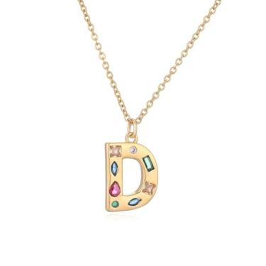 Imagem de LuvQaze Colar de zircônia colorida com inicial para mulheres, banhado a ouro 18 quilates, colar com pingente de letra e presente de aniversário para namorada, esposa, mãe, filha, Small, Cobre, Sem