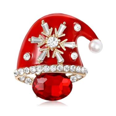 Imagem de RLHRNDE Broche de cristal de strass de Natal para mulheres homem elegante chapéu de Natal sino boneco de neve gato guirlanda luva rena anjo botas pinos moda brilhante combinando joias de Natal