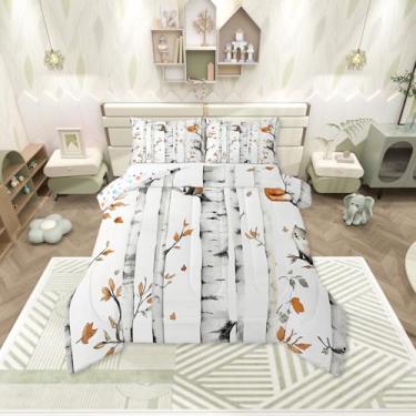 Imagem de Erosebridal Jogo de cama casal com desenho animado, floresta, floresta, para crianças, meninos, meninas, raposa, ouriço, vida selvagem, rústica, cabana, cama de cabana, decoração de ramos botânicos, 2