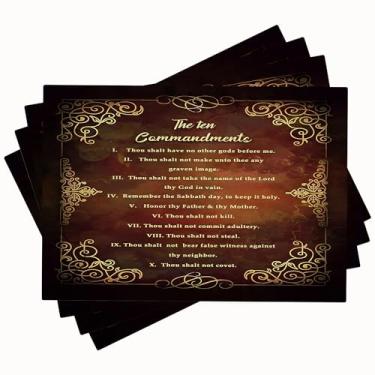 Imagem de Jogo americano Ten Commandments, conjunto de 4 tapetes religiosos cristãos, 10 mandamentos, impressão dupla face, tapetes de mesa para festa, cozinha, sala de jantar, restaurantes, decoração, imitação
