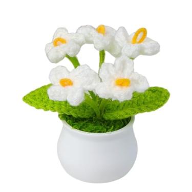 Imagem de TsqYeLk Vaso de flores de crochê de tricô, presente para aniversário, dia das mães, formatura, aniversário, Natal, dia dos namorados, decoração para painel de carro, decoração de escritório em casa