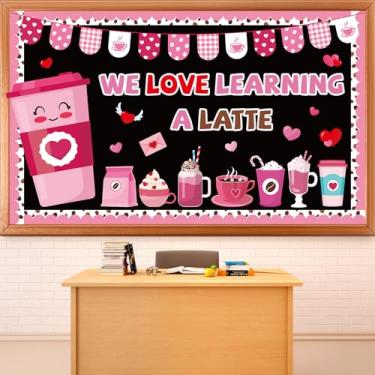 Imagem de Conjunto de quadro de avisos de café para dia dos namorados, decoração de sala de aula, rosa, vermelho, coração, recortes, quadro de avisos para o dia dos namorados, quadro de avisos para escola, casa
