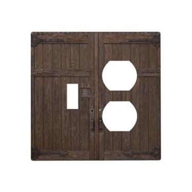 Imagem de SgEdao Capas de tomada decorativas para porta de celeiro de madeira antiga em estilo rústico de casa de fazenda 2 interruptores de luz placa de cobertura de interruptor de interruptor único placas de
