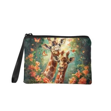 Imagem de Bolsa feminina pequena para moedas, porta-moedas, porta-cartões com zíper, porta-chaves, bolsa de maquiagem, Girafa florestal, P