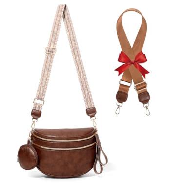 Imagem de Bolsa grande de couro para mulheres, pochete transversal, bolsa grande com 2 peças, alça ajustável, carteira de cinto de couro, Marrom-02, Large, Bolsas femininas