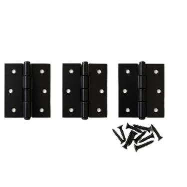 Imagem de Kit 3 dobradiças para porta janela aço inox com parafusos branca e preta (Preto)