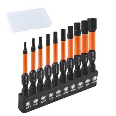 Imagem de Conjunto de brocas Allen de cabeça hexagonal de impacto, 10 peças SAE (5/162.6 cm - 5/40.6 cm), conjuntos de brocas Allen magnéticas, haste hexagonal de 1/10.2 cm, aço S2 para montagem de móveis faça