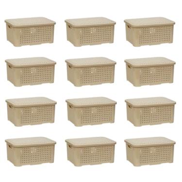 Imagem de Kit C/ 12 Caixas Organizadoras Rattan Pequena C/Tampa 3 Litros (Capuccino)
