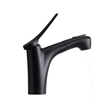 Imagem de Torneira misturadora de banheiro com pulverizador de puxar para fora torneira misturadora de modo duplo para água quente e fria cobre alça única multifuncional retrátil torneira de pia puxável para