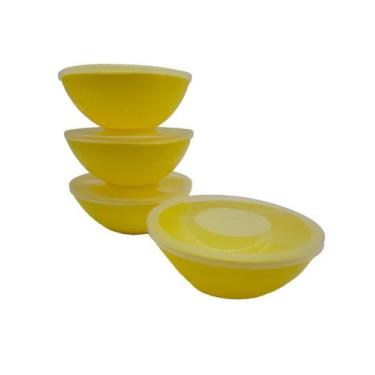 Imagem de Kit 4 Potes Redondo Com Tampa Marmita 600 Ml Amarelo - Dehaus