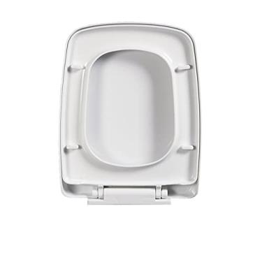 Imagem de Acessórios para assento de vaso sanitário Assento de vaso sanitário quadrado branco com dobradiças ajustáveis de fixação superior, assento de vaso sanitário de fechamento macio, tampa de vaso
