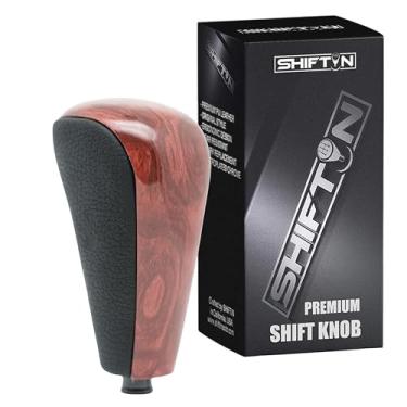 Imagem de SHIFTIN Manopla de mudança de marcha com acabamento em couro e madeira para Lexus GX470 2003-2009 UZJ12 e para Toyota Land Cruiser Prado 120 2002-2009 (couro preto/madeira de nogueiro)
