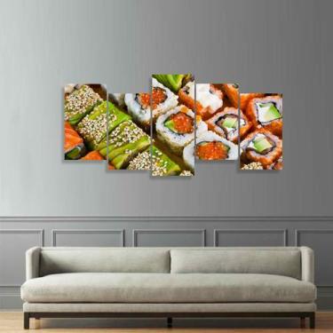 Imagem de Quadro Mosaico 5 Peças Sushi Comida Japonesa 125x60 - Quadros Descolad