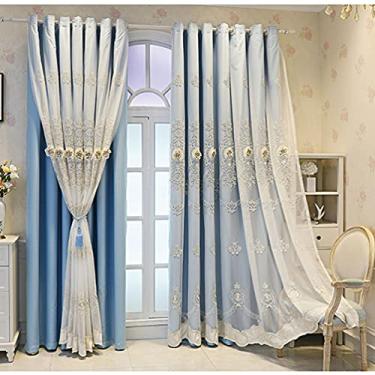 Imagem de Cortina blackout de camada dupla, painel de cortinas sólidas em camadas de voile com bordado de renda, varanda para quarto de menina, economia de energia, isolamento térmico, com ilhós, para Li