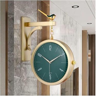 Imagem de Relógio de parede frente e verso retrô para estação de trem, relógio de parede luxuoso com luz de pássaro estilo nórdico europeu, decoração simples para sala de estar, casa, parede dupla face