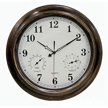 Imagem de ZJYWMM Relógio de parede grande para jardim, relógio de parede retrô com termômetro e higrômetro, relógios decorativos sem tique-taque para uso externo ou interno