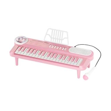 Imagem de menolana Piano eletrônico com microfone, 37 teclas, brinquedo musical portátil para crianças de 3 a 6 anos (meninos e meninas), Rosa