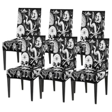 Imagem de hongjinglin Conjunto de 6 capas elásticas para cadeira de sala de jantar, capa protetora de assento de cadeira, pássaros esqueleto, escuros, laváveis, para cozinha, casa, hotel, banquete, festa de