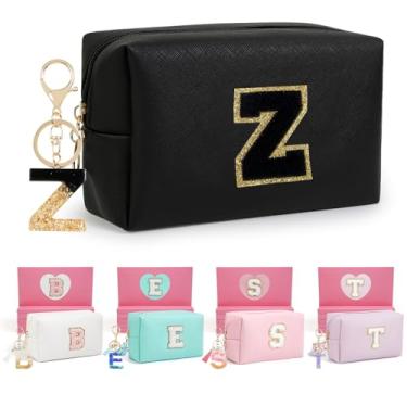 Imagem de AIBFRID 2 peças de bolsas de maquiagem iniciais para mulheres, presentes de aniversário para meninas de 10, 5, 6, 7, 8, 9, 10, 11 e 12 anos, bolsas de cosméticos de viagem, bolsa de maquiagem fofa