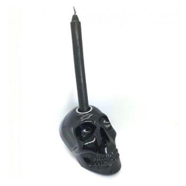 Imagem de Imagem Cranio Porta Velas Preto Escultura Resina Estatua 10 Cm - Lua M